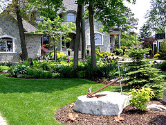 Landscaped garden, house